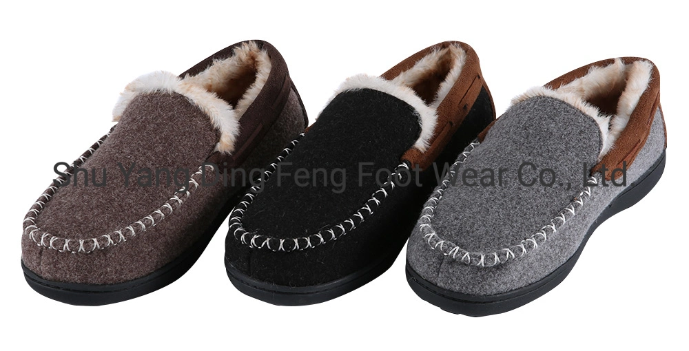 Men′ S Autumn and Winter Home Use Felt Cotton Slippers with Plush Thick Soled Indoor Slippers Outdoor Loafer Shoes