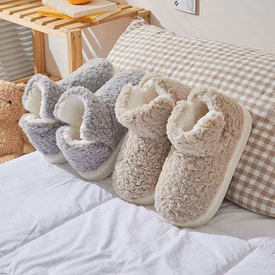 Garantiert hochwertige, warme Damen-Haushaus-Schlafzimmer-Baumwoll-Slipper mit kurzen Flauschstiefeln